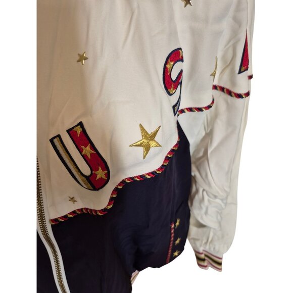 VTG 90s Embroidered USA Jacket Oversized Dolman Sleeve Jacket Red/Wht/Blu sz S-L - Picture 3 of 7